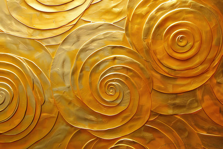 golden spiral pattern on the wall of the temple in thailandの写真素材