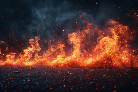 Burning asphalt road with fire and smoke. 3d rendering.