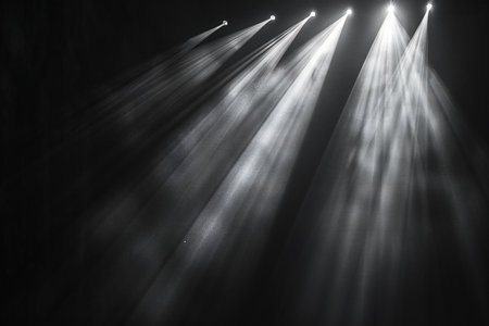 Stage lights on a black background. The stage is illuminated by spotlights.