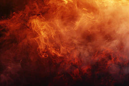 Dense red and orange smoke on a black isolated background.