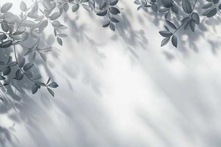 Leaves shadows on a white wall. Natural background. Copy space.