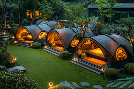 Camping tent in the garden at night, Camping concept.の写真素材