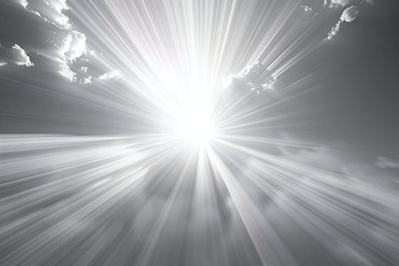 abstract sky background with tiny clouds and bright sunbeams.
