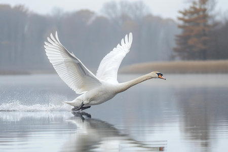swan on blue lake water in sunny day, swans on pond, nature seriesの写真素材