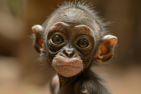 Chimpanzee baby looking at the camera with a funny expression