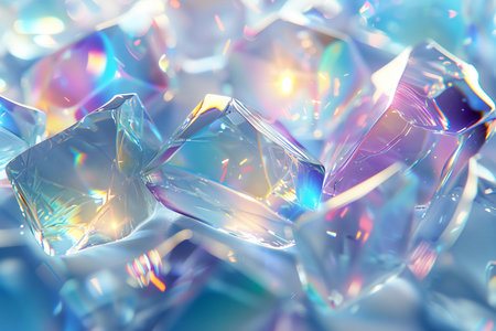 Macro shot of ice cubes in blue light, shallow depth of field