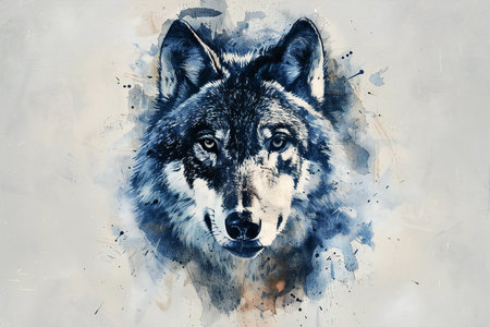 Wolf portrait. Watercolor painting on canvas. Hand drawn illustration.