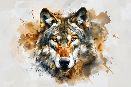 watercolor portrait of a wolf on a white background, digital painting