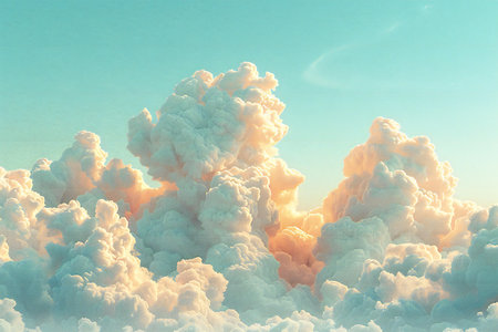Cloudscape, Colored Clouds at Sunset near the Ocean, 3D Render