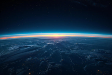 View of the planet Earth from space during sunrise. 3D rendering