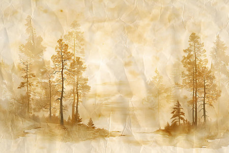 pine forest on the grunge paper backgroundの写真素材
