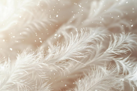 Beautiful white fluffy feathers on a light background. Soft focus.の写真素材