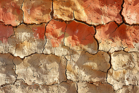Texture of the old cracked clay wall with cracks. Abstract background for design.