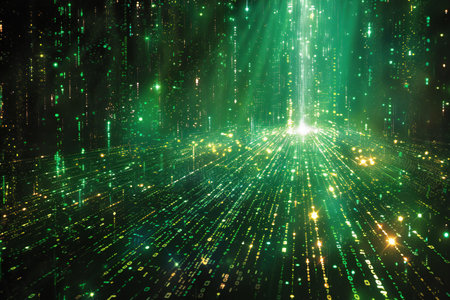 abstract background of the matrix and the light from the spotlights