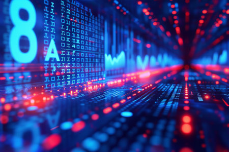 abstract technology background with binary code and numbers. 3d rendering