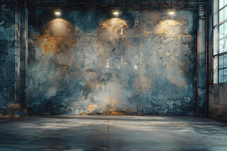 Industrial interior with grunge concrete wall and lamps. 3D Renderingの写真素材