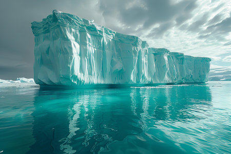 Antarctic landscape with icebergs in the ocean. 3d illustration