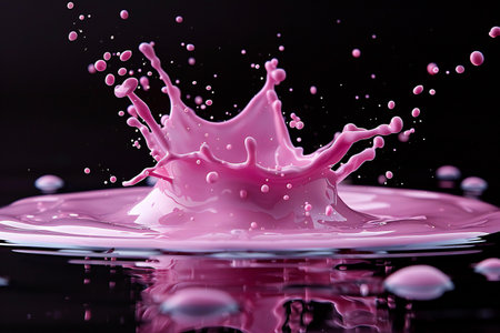 Falling drops of pink paint. Splash effect after collision a falling drops with water Surface