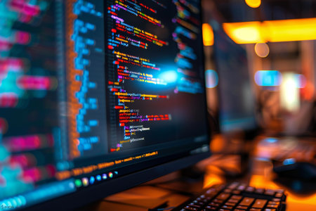 Programming code on computer screen. Software development and coding concept.