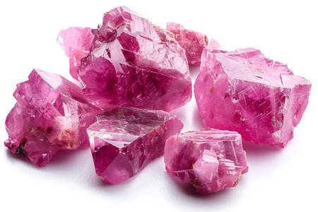 Amethyst crystals isolated on white background cutout. Natural minerals.
