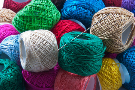 Bright colored yarn balls backgroundの写真素材
