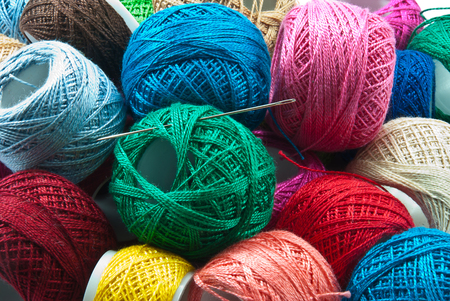 Bright colored yarn balls backgroundの写真素材