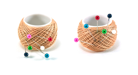Thread balls and pinsの写真素材