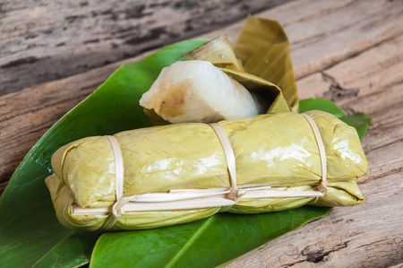 Sticky rice in banana leaf, Thai dessertの写真素材