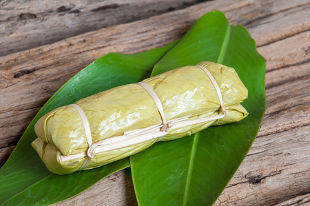 Sticky rice in banana leaf, Thai dessertの写真素材