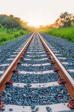 Railway track with sun light at frontの写真素材