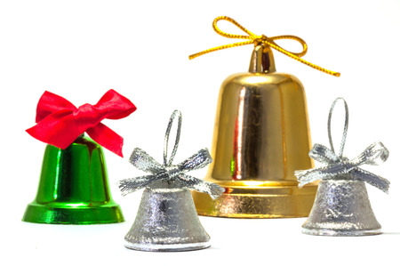 Green silver and gold bells with red silver and gold bow for Christmas and New year decoration...