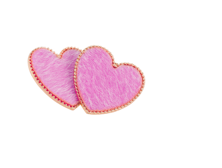 Couple of pink hearts isolated over white background. Photo includes clipping path.の写真素材