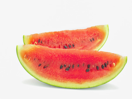 Fresh bitten watermelon over white background