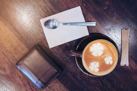 Vintage coffee with Latte art decorationの写真素材