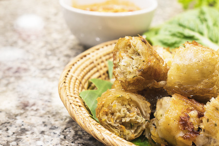 Fried spring rolls in Vietnamese food restaurantの写真素材