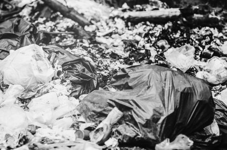 Garbage trash yard area show bad environment pollution sources in city - environment pollution problem conceptの写真素材