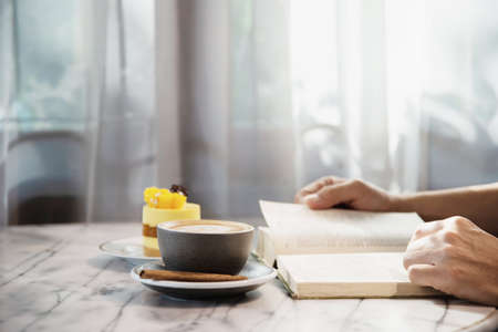People serve beautiful fresh relax morning coffee cup set - people with coffee set background conceptの写真素材