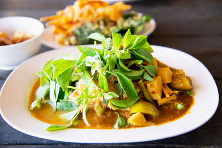Spicy Northern Thai style noodle set - Thai food concept