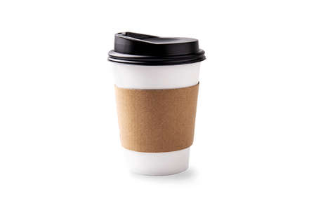 Hot coffee cup made from paper isoloated over white background - isoloted object over white background with clipping pathの写真素材