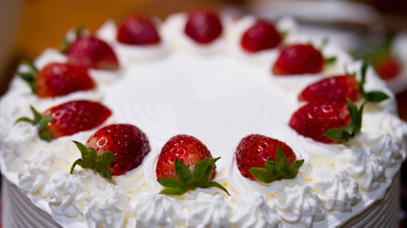 Strawberry cream cake - homemade bakery conceptの写真素材