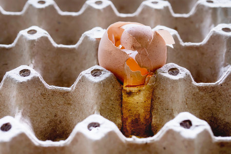 Broken eggs symbol of the bad packaging of brittle object transportation logistic concept