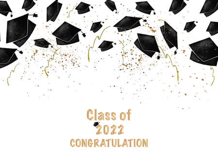 Class of 2022 graduation congratulations background, watercolor illustration decoration elementsの写真素材