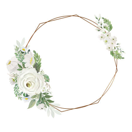 Vintage white roses bouquet painting watercolor with polygon wire frames illustration vectorのイラスト素材
