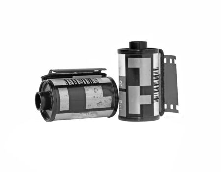 Old 35mm film on white backgroundの写真素材