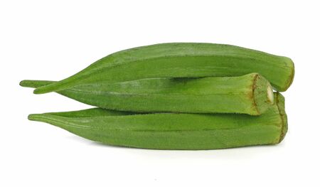 fresh okra isolated on a white backgroundの写真素材