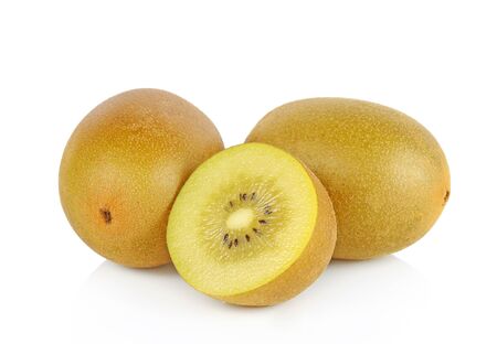 gold kiwi fruit on a white backgroundの写真素材