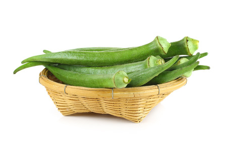 Fresh young okra isolated on white backgroundの写真素材