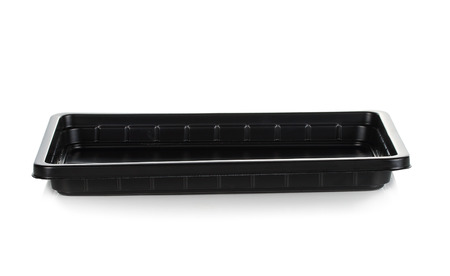 black plastic container isolated on white backgroundの写真素材