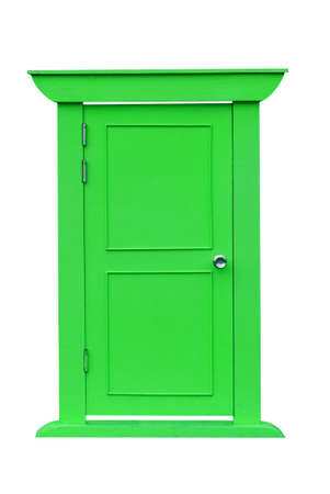 Green closed door on white backgroundの写真素材