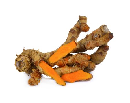 turmeric root isolated on white background.
